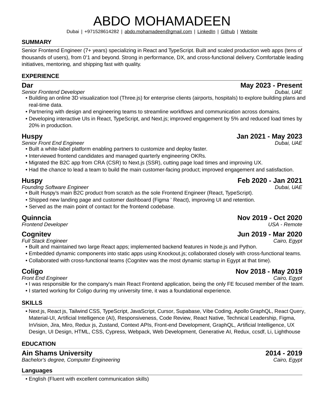 Preview of Abdo Mohamadeen's resume